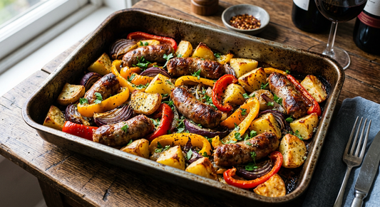 All-Purpose Sausage, Pepper and Potato Tray Bake - Flour & Herbs