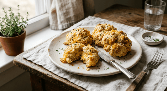 Cheddar & Roasted Garlic Pepper Drop Biscuits - Flour & Herbs