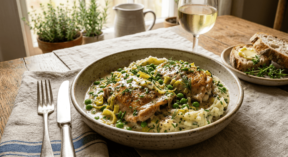 Creamy Country-Herb Chicken with Leeks and Peas - Flour & Herbs