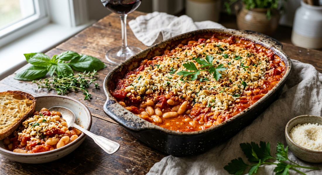 Italian-Herb White Bean Gratin with Garlic Crumbs - Flour & Herbs