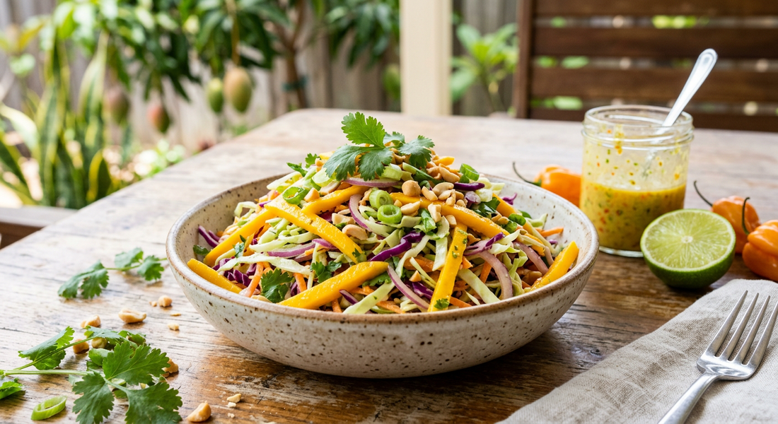 Mango-Cabbage Slaw with Habanero Lime Dressing - Flour & Herbs