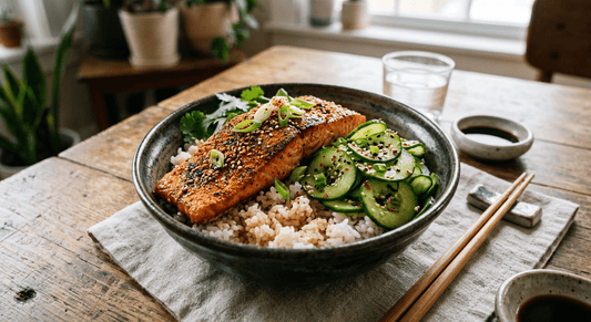 Togarashi Salmon Bowl with Sesame Cucumber - Flour & Herbs