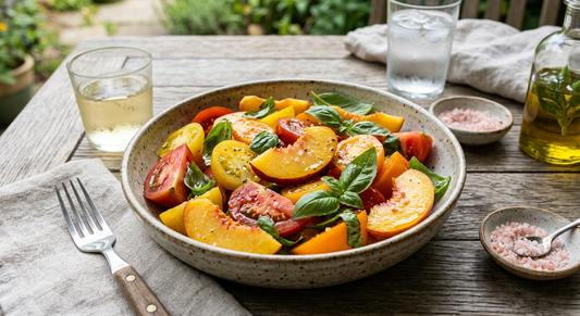 Tomato-Peach Salad with Basil and Saltica - Flour & Herbs