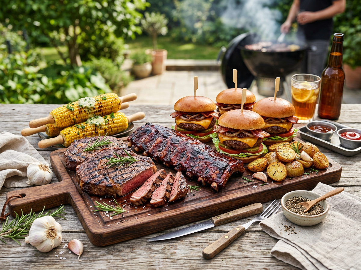 American-inspired seasonings with grilled steak, burgers, BBQ, and fresh herbs